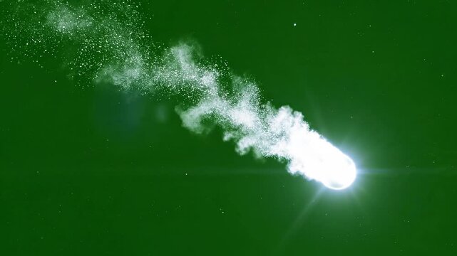 Glowing white comet, bright streak, green background, space element, astronomy asset 4k video ai