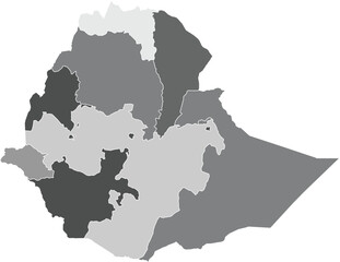 Obraz premium Ethiopia Grey Map with Regional Divisions Detailed Africa Geography Vector Design