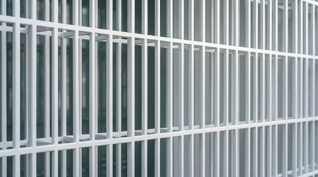 Close-up of metal prison bars with blurred background