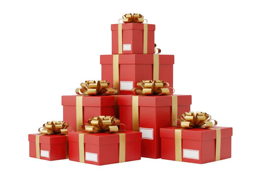 Colorful stack of wrapped holiday gift boxes ready for celebration isolated on transparent background