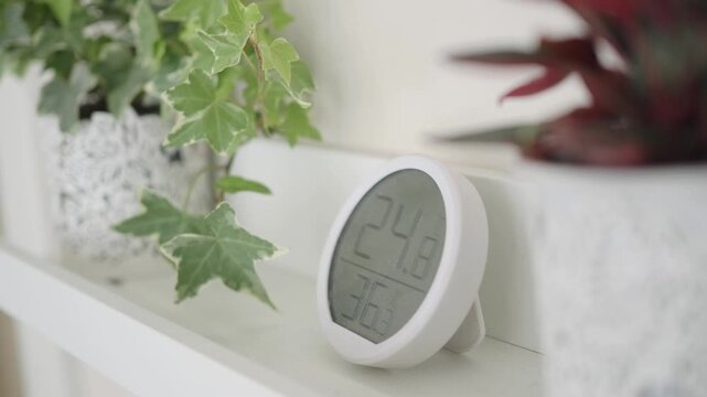 Indoor temperature and humidity displayed on a clock