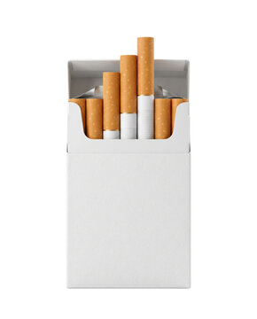 Open white cigarette pack isolated. Tobacco product mockup.