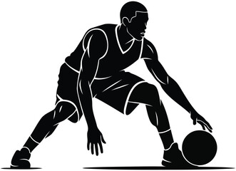 Black silhouette of a basketball player dribbling a ball 1 © saju