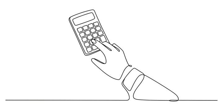 Continuous line drawing of a hand using a small calculator to do math