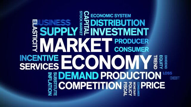 Market Economy animated word cloud-text design animation tag kinetic typography seamless loop.