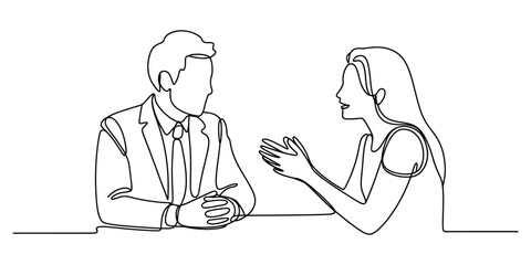 Businessman and businesswoman talking in a continuous line art style © JCS Graphic Design 
