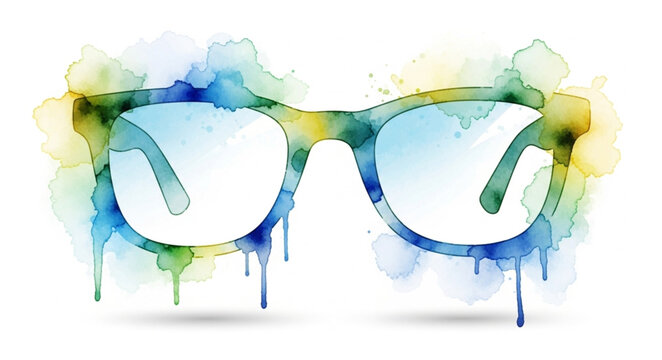 Artistic Watercolor Glasses Spectacles Creative Design.