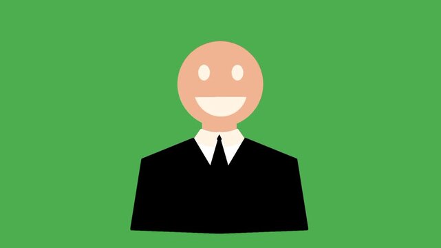 Business man animation changing expression from happy to sad repeatedly. Concept of mood swing and emotional instability