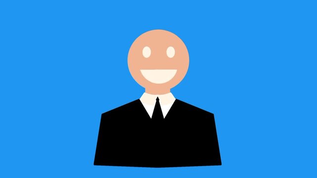 Business man animation changing expression from happy to sad repeatedly. Concept of mood swing and emotional instability