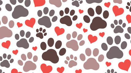 Fototapeta premium Cute Paw Print and Heart Love Pet Pattern Seamless