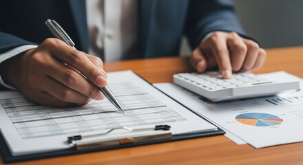 Fototapeta premium Accountant Calculating Finances with Calculator and Document on Desk