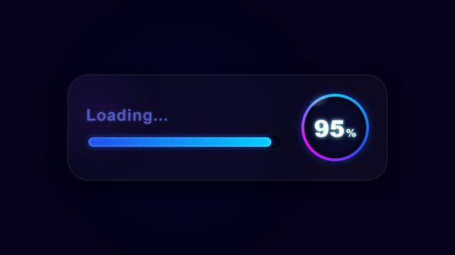 Futuristic Neon Loading Bar Progress Animation Sequence.