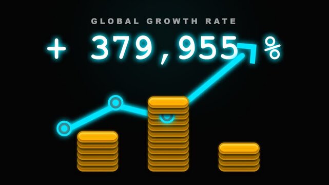 Global Growth Rate Visualization With Rising Graphs And Coins.