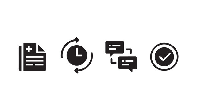 Business Process Icon Set Featuring Healthcare Medical Record Time Management Communication and Task Completion Symbols