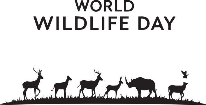 World wildlife day banner with silhouettes of wild animals