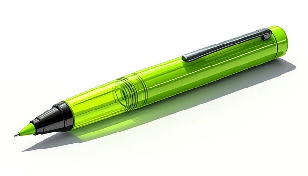 A vibrant, close-up shot of a bright green pen, rendered in high detail