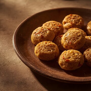 Traditional Bengali Pitha Dessert Close Up on Rustic Plate