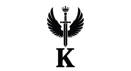 A striking black silhouette features winged sword and a prominent letter k below it © grvect02