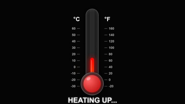 Thermometer Visual Showing Rising Temperature Through Red Mercury.