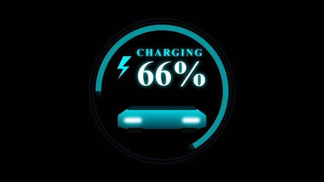 Neon Battery Charging Icons Showing Forty And One Hundred Percent.