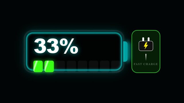 Neon Battery Charging Progress Indicators Across Frames.