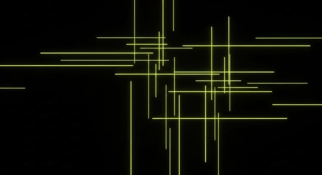 Abstract yellow lines intersecting on a black background, digital grid
