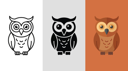 Fototapeta premium Owl Illustrations in White, Black, and Orange Backgrounds