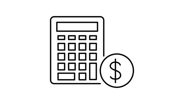 Professional Financial Calculator and Dollar Coin Vector Icon Illustration with Editable Stroke, Minimalist Line Art for Business, Accounting, Tax, and Budgeting Concepts on White Background