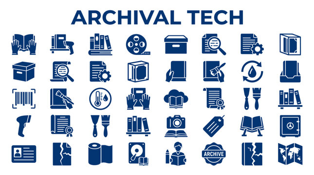 Archival Tech Icons Representing Digital and Physical Data Storage Preservation and Management Solutions