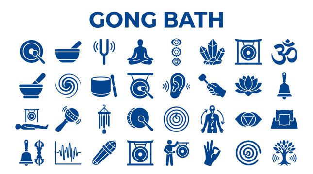 Gong Bath Meditation Symbols and Icons Representing Sound Healing and Relaxation
