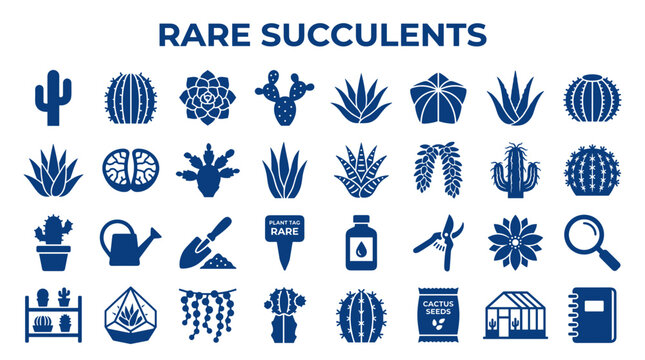 Collection of rare succulent and cactus plant icons and illustrations for gardening and botanical enthusiasts