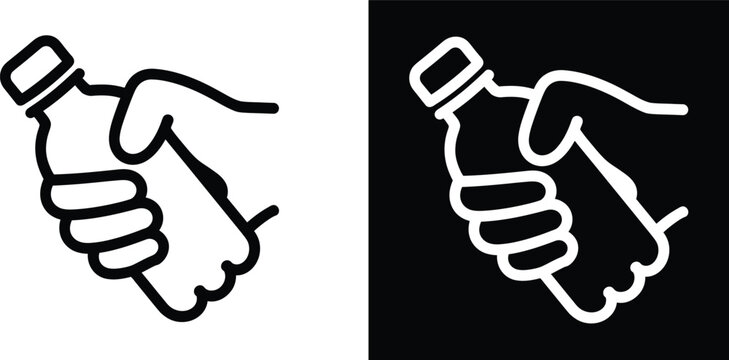 Hand holding a bottle, black and white grip drink