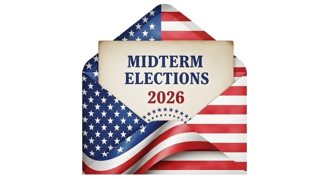 American flag revealing midterm elections 2026 announcement with patriotic stars and stripes design.