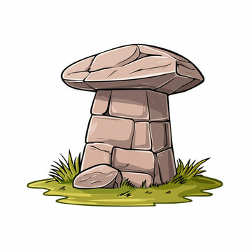 Ancient stone dolmen structure standing on grassy ground, a prehistoric monument.