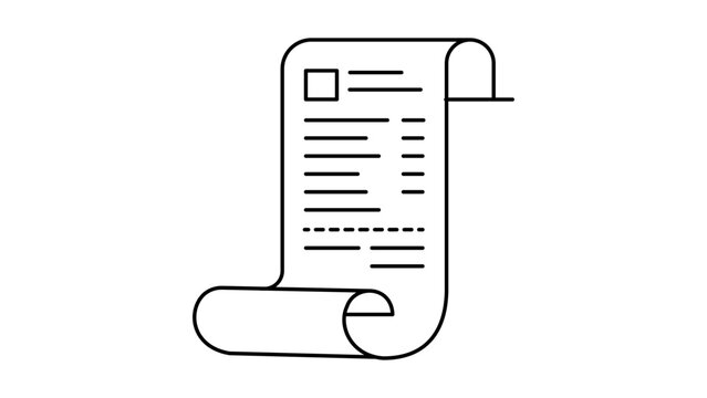 Long scrolled receipt paper minimalist black line vector icon on white background. Clean outline illustration for business, finance, and retail shopping. Editable stroke vector illustration.
