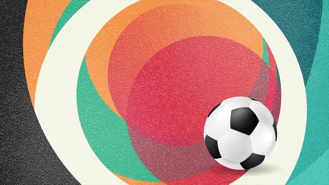 Abstract soccer ball on colorful retro circles background with grainy texture. Sport poster motion design. Video animation Ultra HD 4K 3840x2160