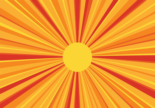 A large yellow circle surrounded by orange and red rays