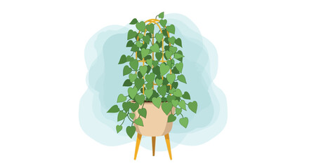 A vibrant green philodendron plant cascades from a peach colored pot on elegant golden legs © grvect02