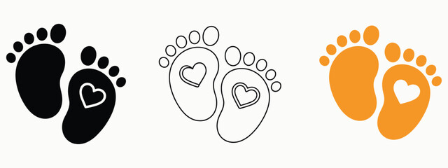 Fototapeta premium Baby footprint icon, heart shaped love symbols, colorful maternity newborn graphics, parenting concept, celebration design, vector illustration