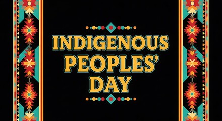 Indigenous peoples' day graphic with traditional southwestern border design
