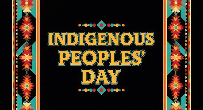 Indigenous peoples' day graphic with traditional southwestern border design