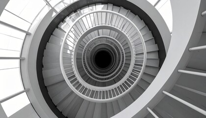 Fototapeta premium Grand Corporate Spiral Staircase Viewed From Above Architecture Background for Premium Presentation
