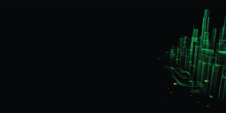 Abstract green fiber optics motion background featuring light spots and a red flash transition with black alpha smoke