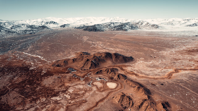 Vast Land Stretches Across the Altai Mountains in Southern Mongolia Near Olgii