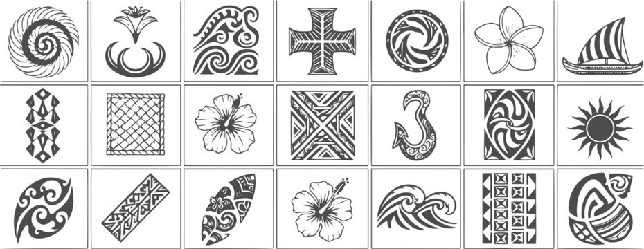 Collection of polynesian tribal tattoo and symbols