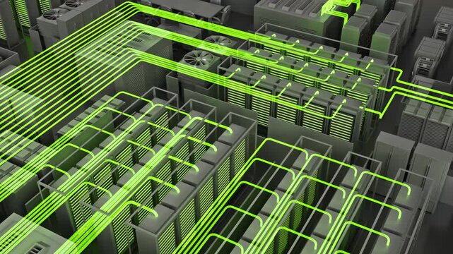 Rotation of isometric data center floor. 3d animation