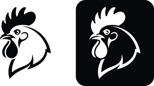 Stylized black and white rooster head chicken bird