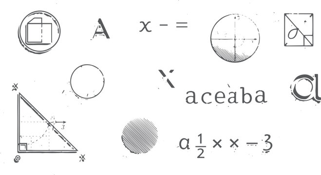 Mathematical symbols, formulas, and geometric diagrams