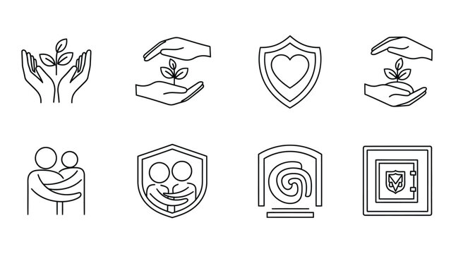 Protecting hands plant sprout shield heart symbol security safety care growth nurture trust protection insurance.