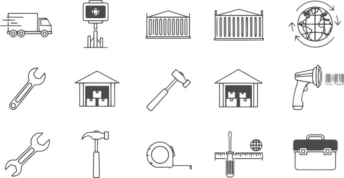Set of for logistics, tools, and business